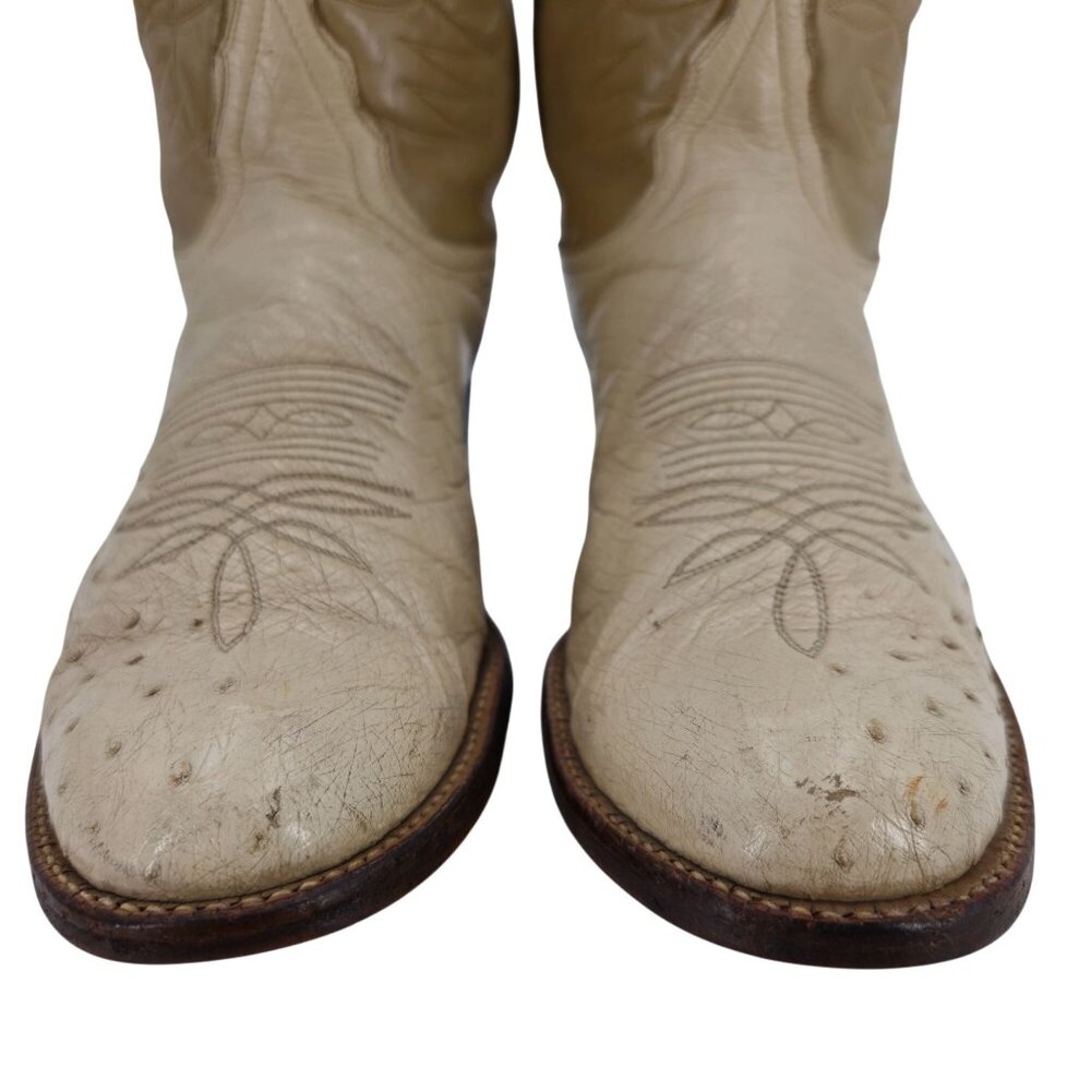 Tony Lama Exotic Ostrich Men Size 9.5D  Cream Beige Leather Cowboy Western Boots - Picture 2 of 16